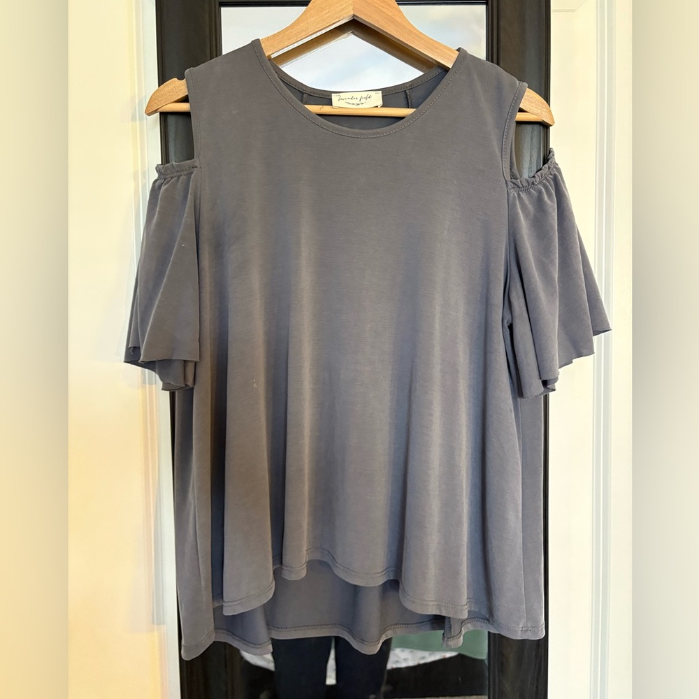 Lavender Field  Cold Shoulder Ruffled Blouse